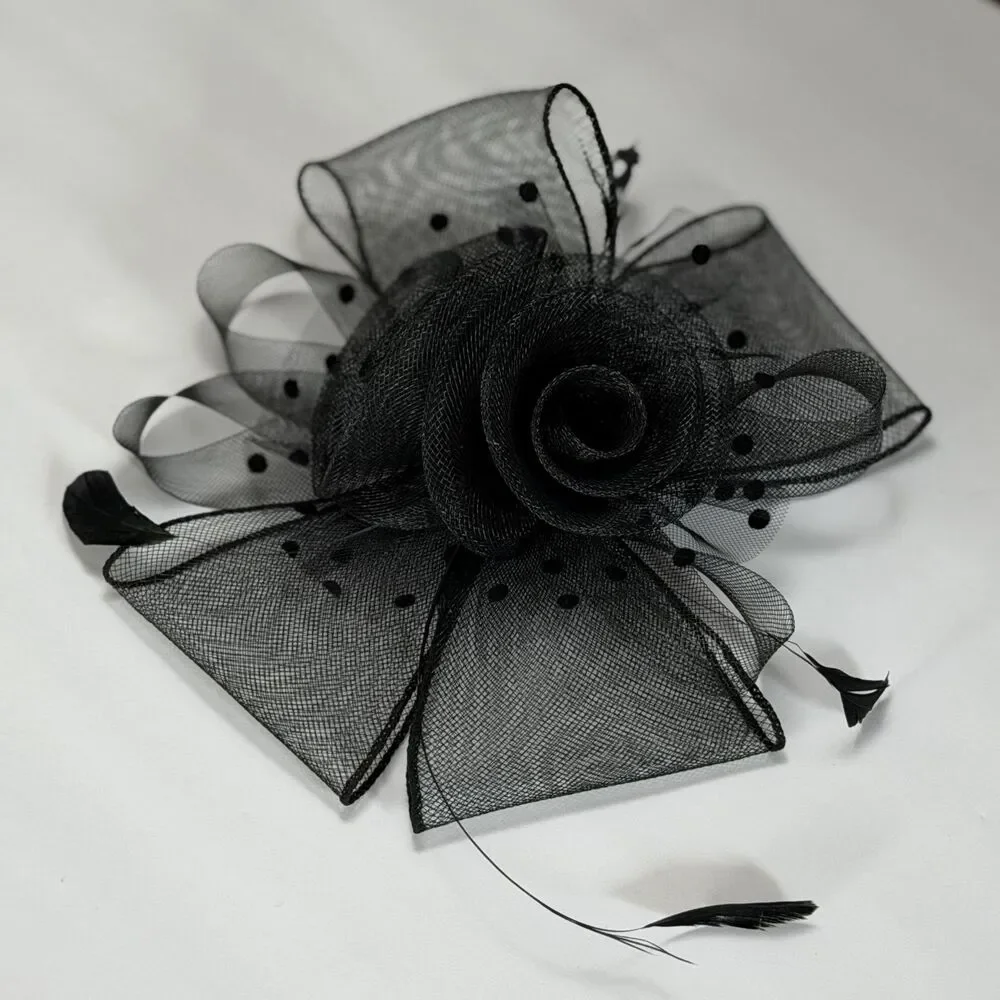Vintage Black Fascinator Hair Clip Bow Feather‎